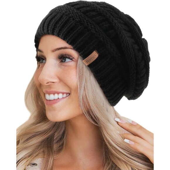 Furtalk Fleece Lined Double Layer Knit Beanie Warm Ski Skull Cap Slouchy Hat - Picture 4 of 6